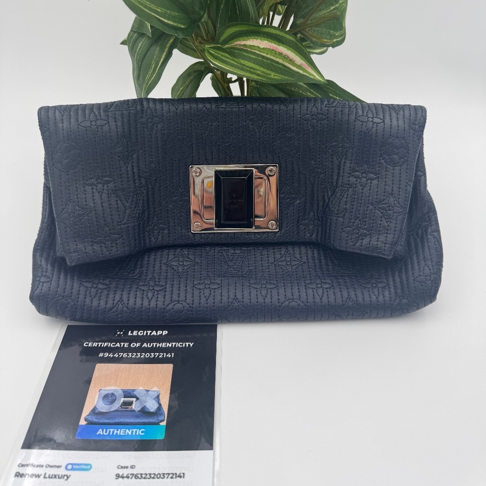 Louis Vuitton Mahina Leather Clutch — Noir, Perforated Monogram, Turn-Lock